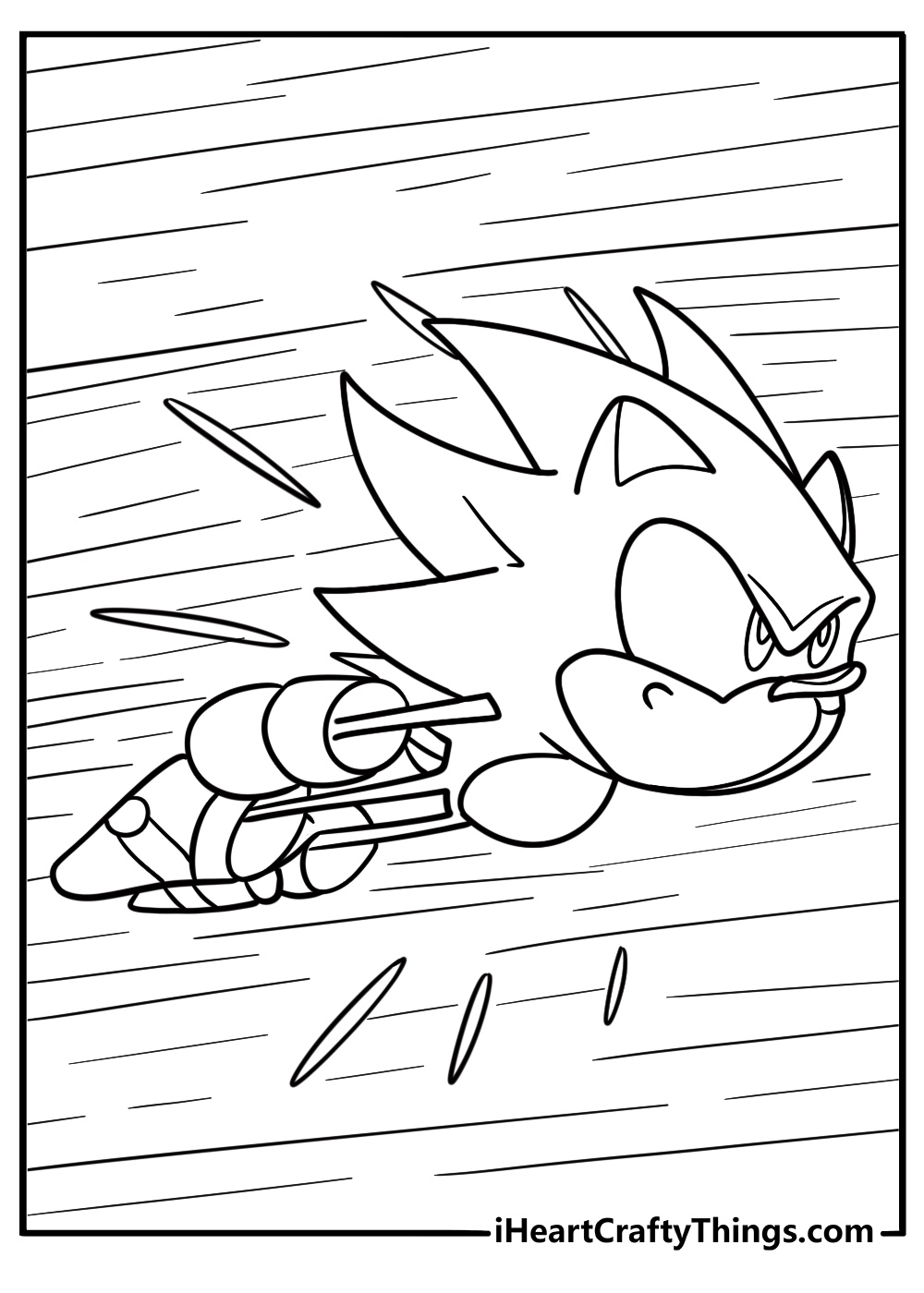 Hyper Sonic flying through the sky coloring page