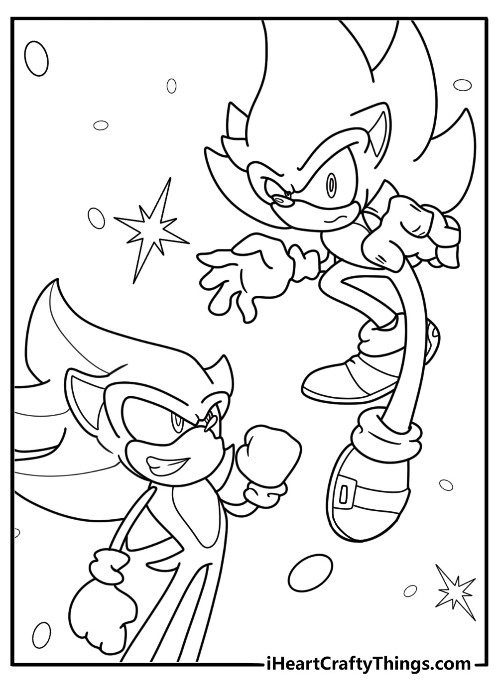 Hyper Sonic next to Super Sonic coloring page