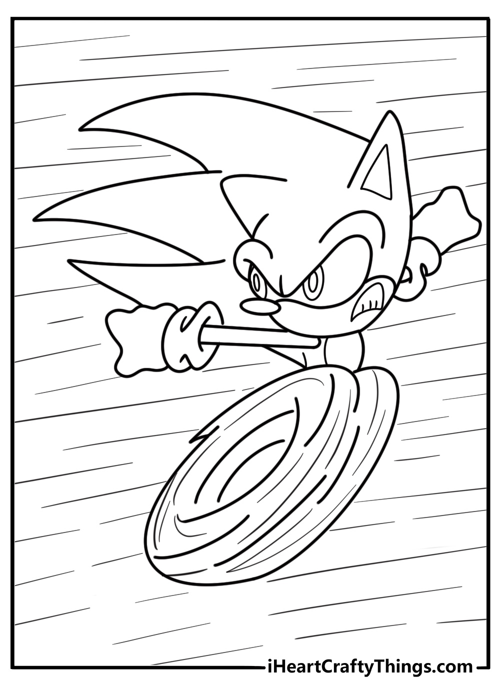 Hyper Sonic spinning in a fast motion coloring page