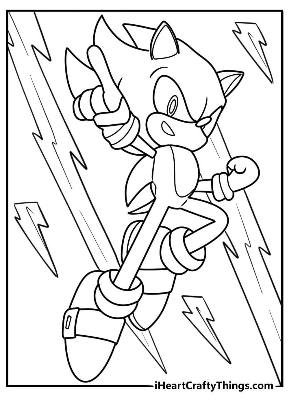 Hyper Sonic surrounded by lightning coloring page
