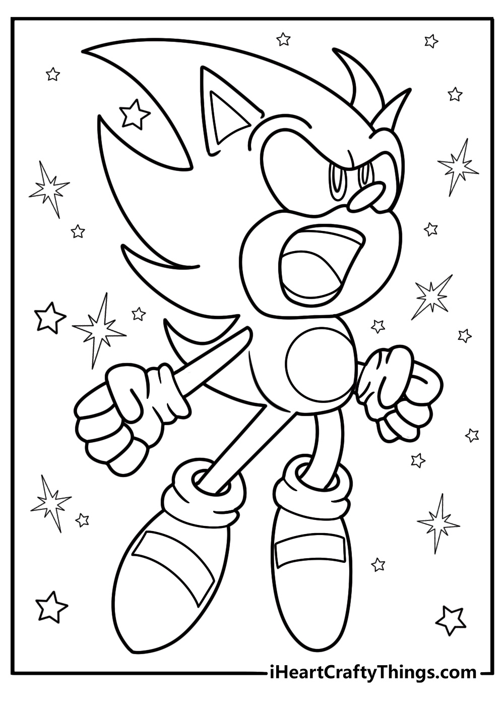 Hyper Sonic surrounded by spark effects coloring page