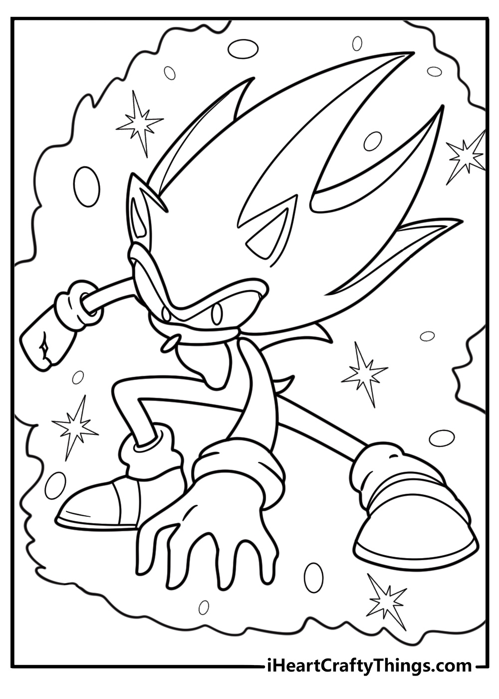 Hyper Sonic with intense aura coloring page