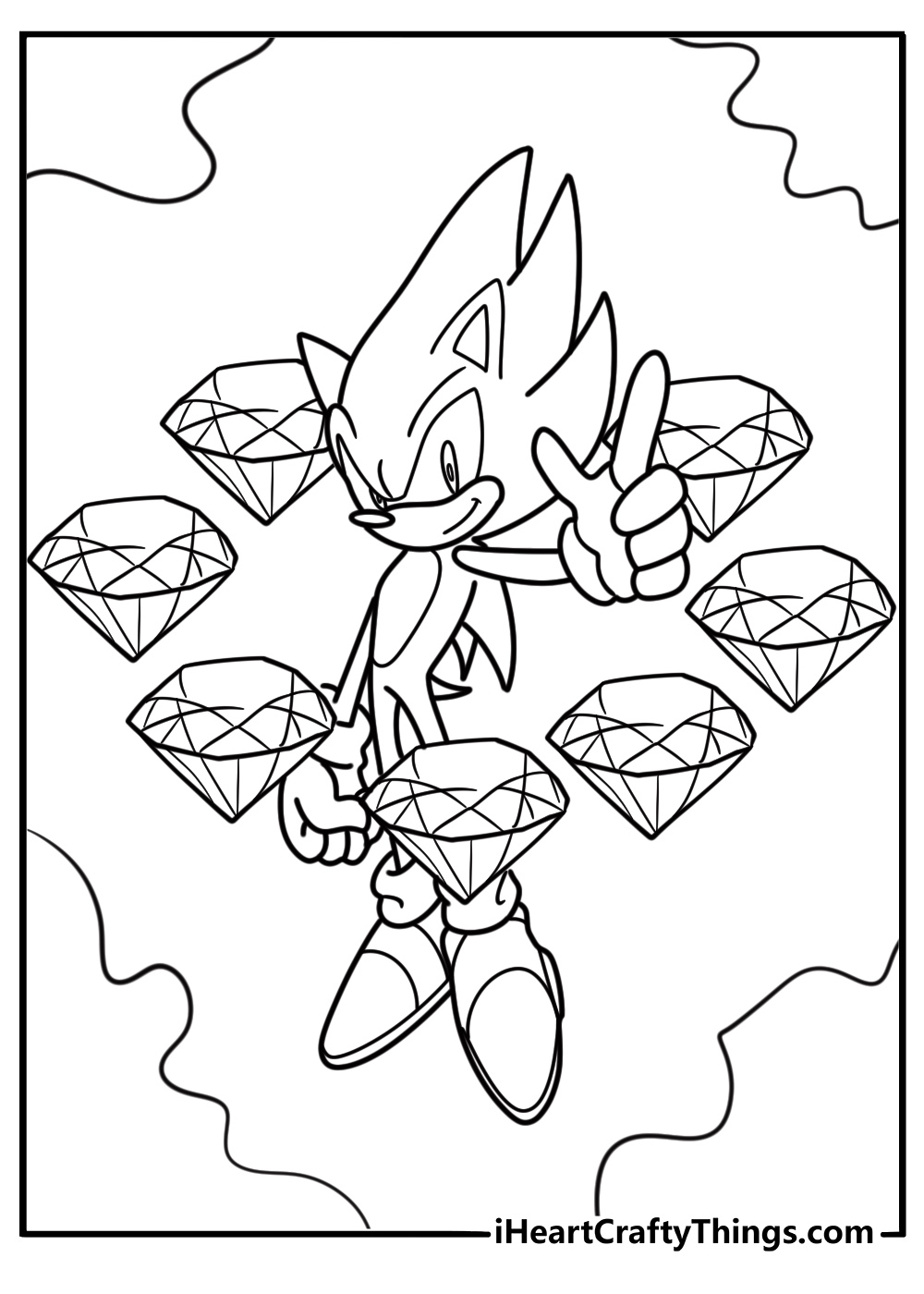Hyper Sonic with seven Chaos Emeralds coloring page