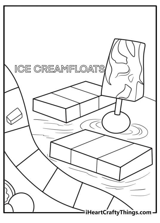Ice cream floats drifting on the frozen river coloring page