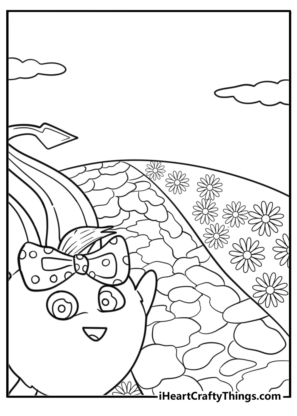 Iris blooming flowers along her path coloring page