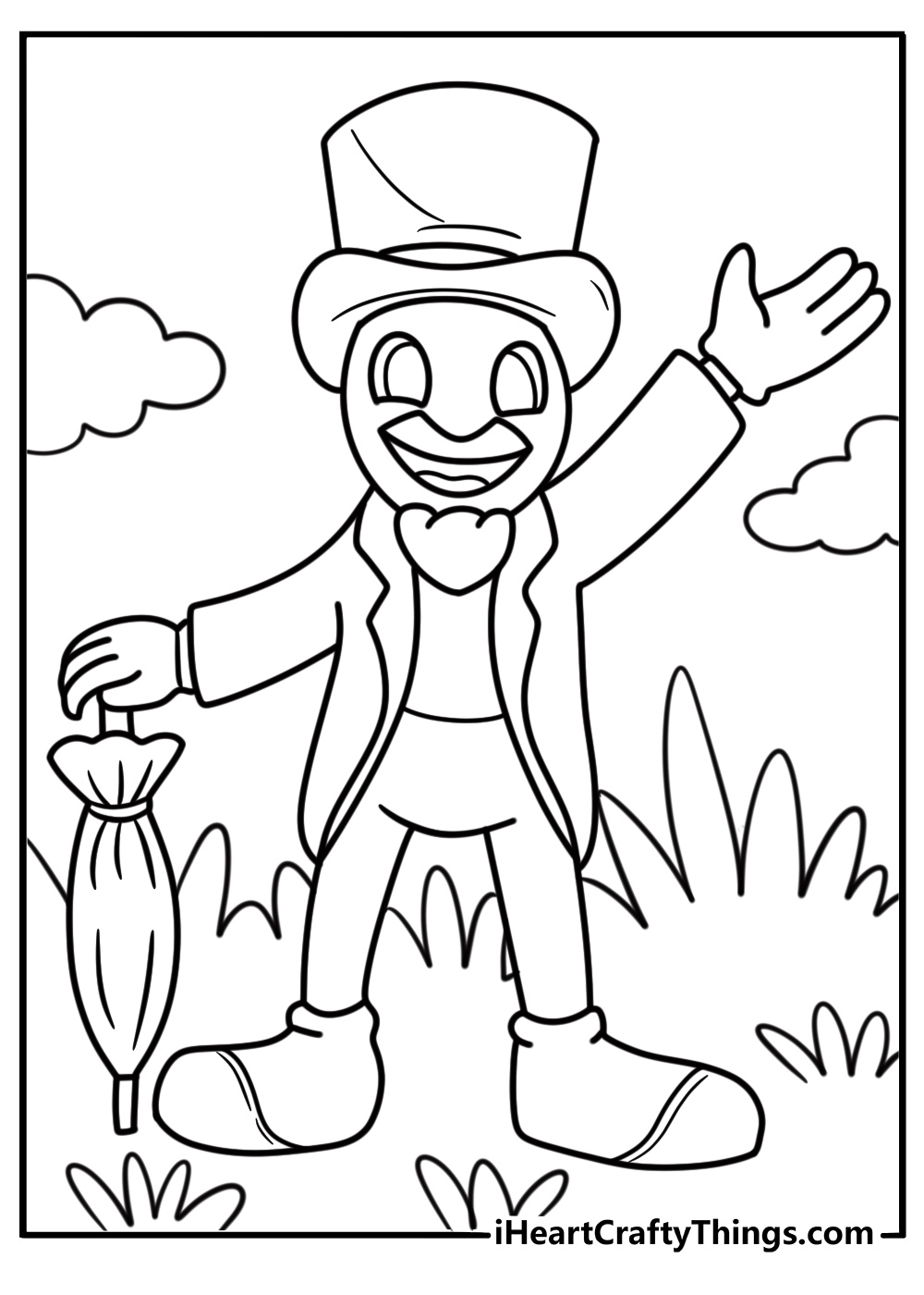 Jiminy cricket holding his umbrella coloring page