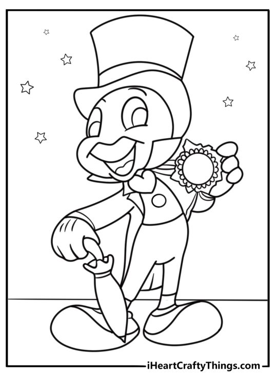 Jiminy cricket receiving his medal coloring page