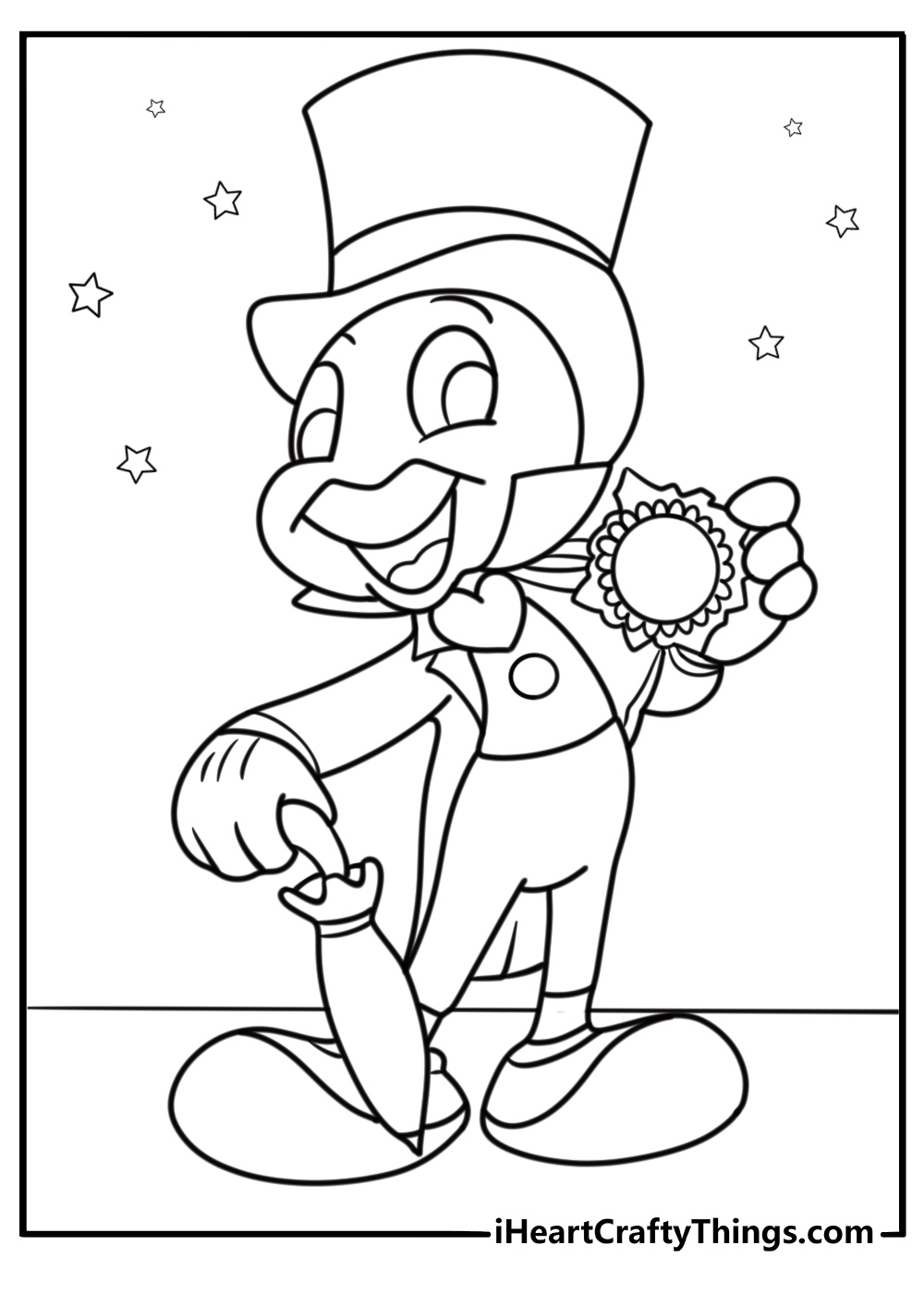 Jiminy cricket receiving his medal coloring page