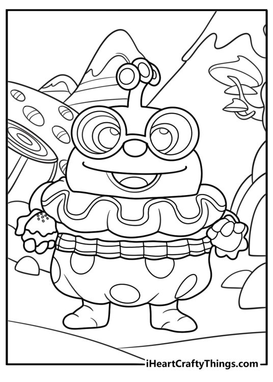 Jolly standing in the gumdrop mountains coloring page
