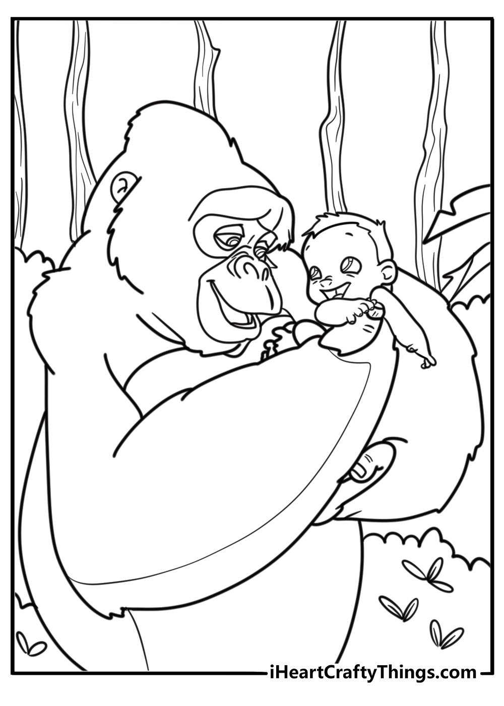 Kala holding baby Tarzan in her arms coloring page
