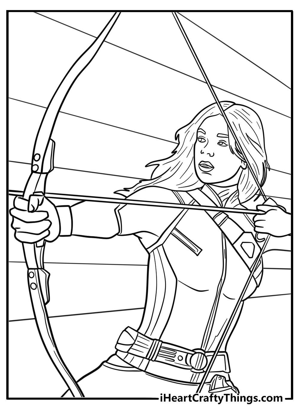 Kate Bishop aiming at a target board printable coloring sheet