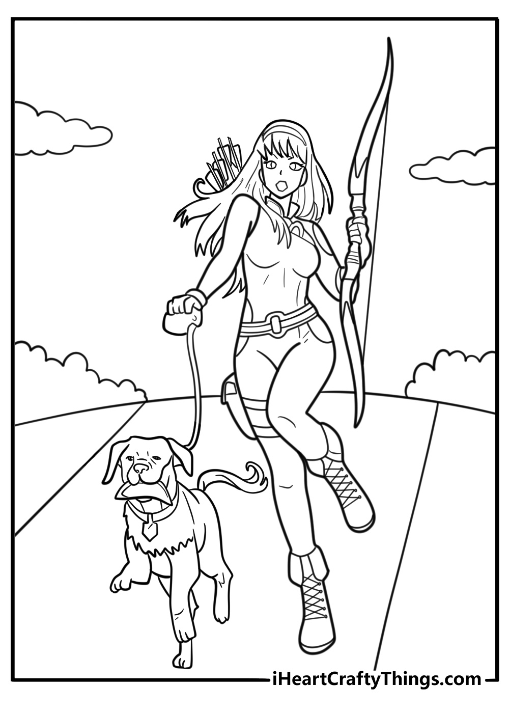 Kate Bishop and Lucky walking together coloring sheet