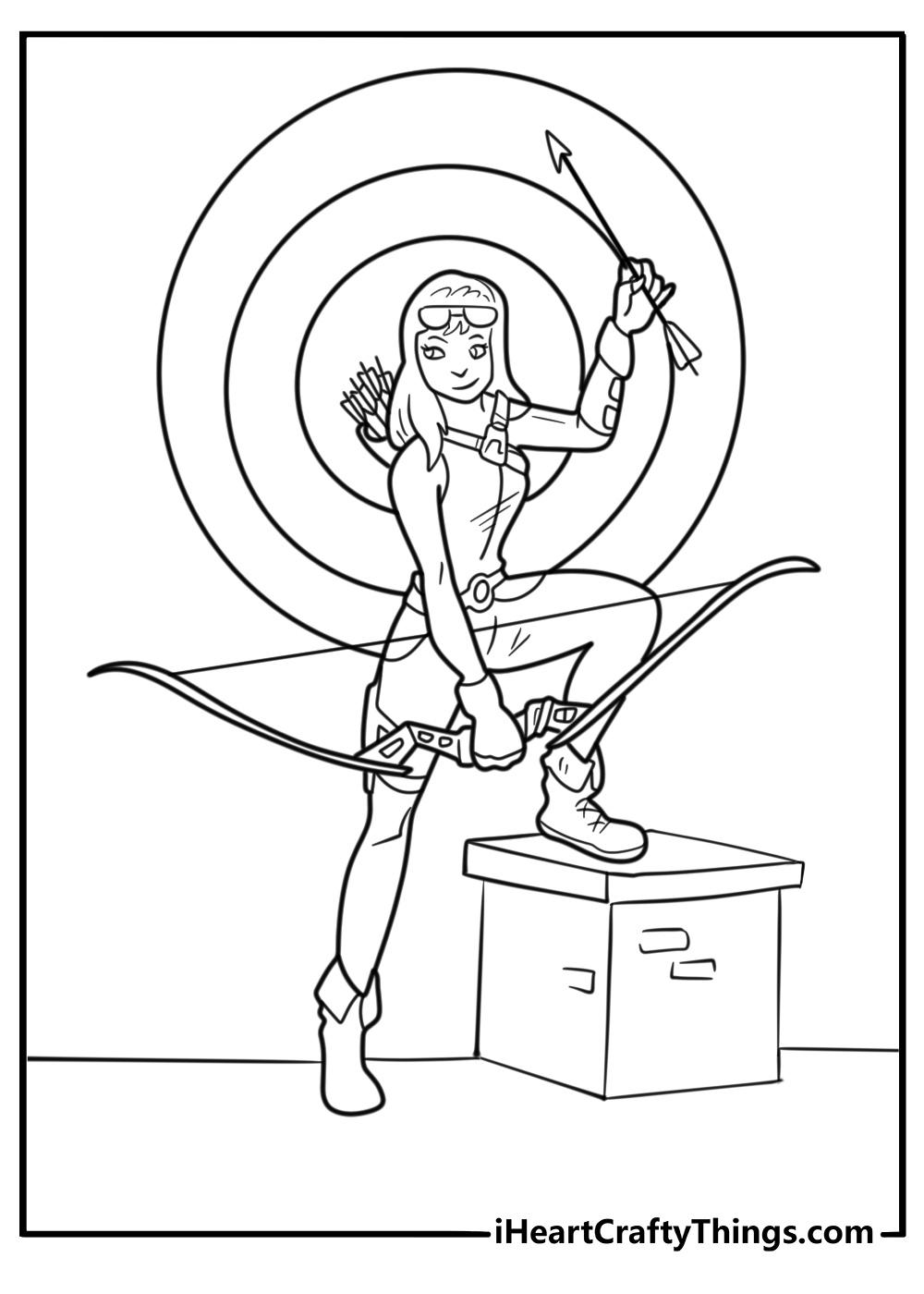 Kate Bishop with a bow and arrows coloring sheet