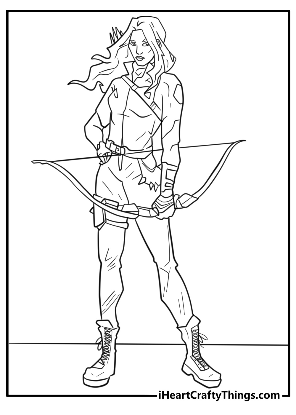 Kate Bishop with her purple costume coloring page for kids