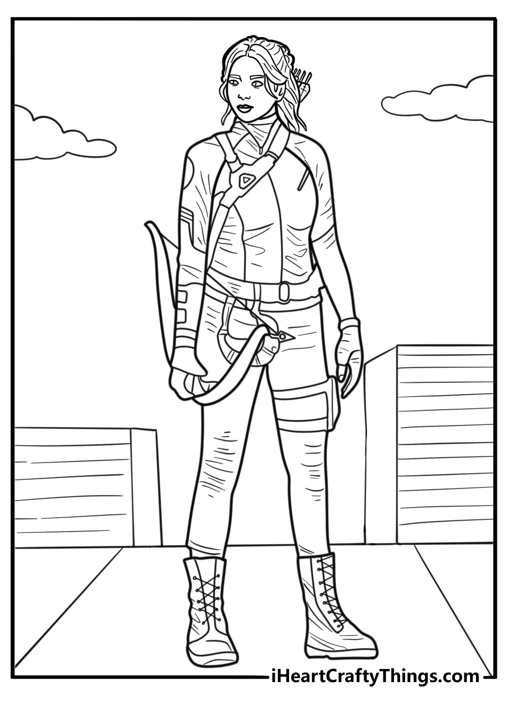 Kate Bishop with quiver on shoulder coloring page
