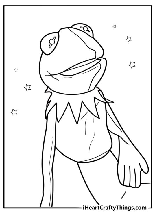 Kermit the Frog as a puppet on a hand coloring page