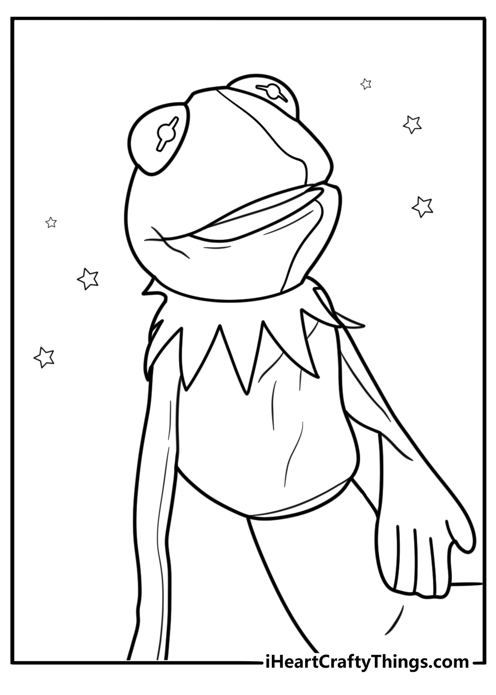 Kermit the Frog as a puppet on a hand coloring page