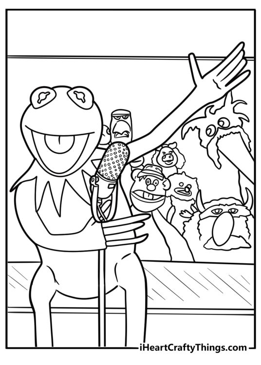 Kermit the Frog hosting a Muppet Show scene coloring page