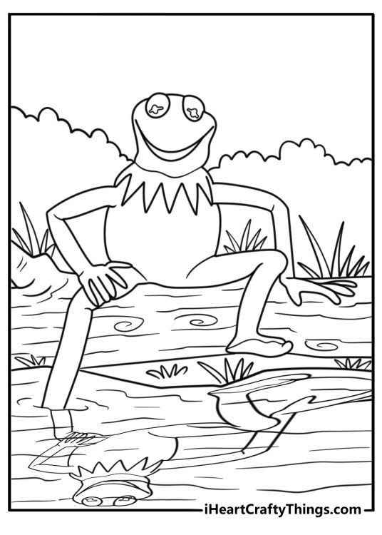Kermit the Frog looking at his reflection in water coloring page