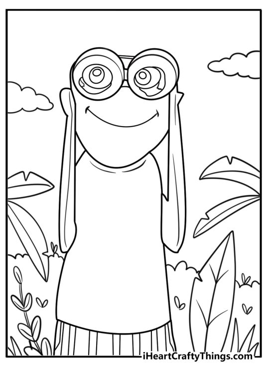 Kermit the frog looking through binoculars in nature free coloring page pdf