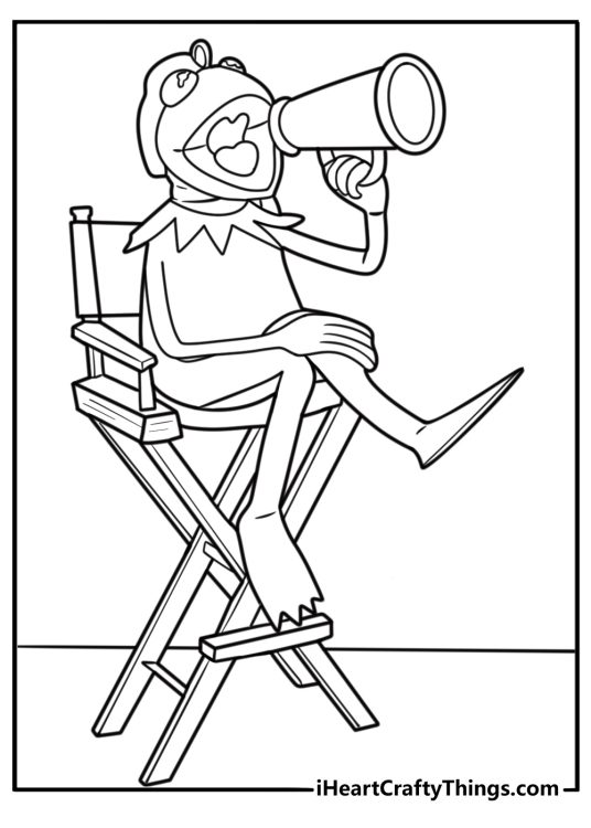 Kermit the Frog sitting on a director chair coloring sheet