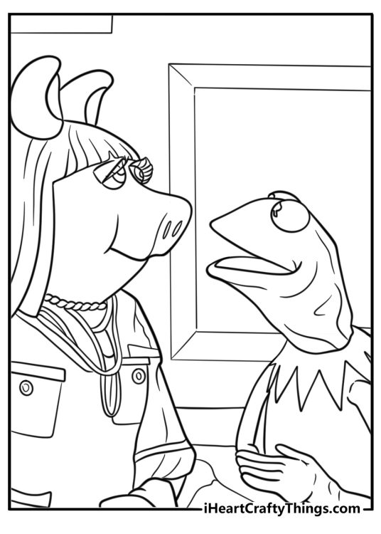 Kermit the Frog talking to Miss Piggy printable coloring sheet