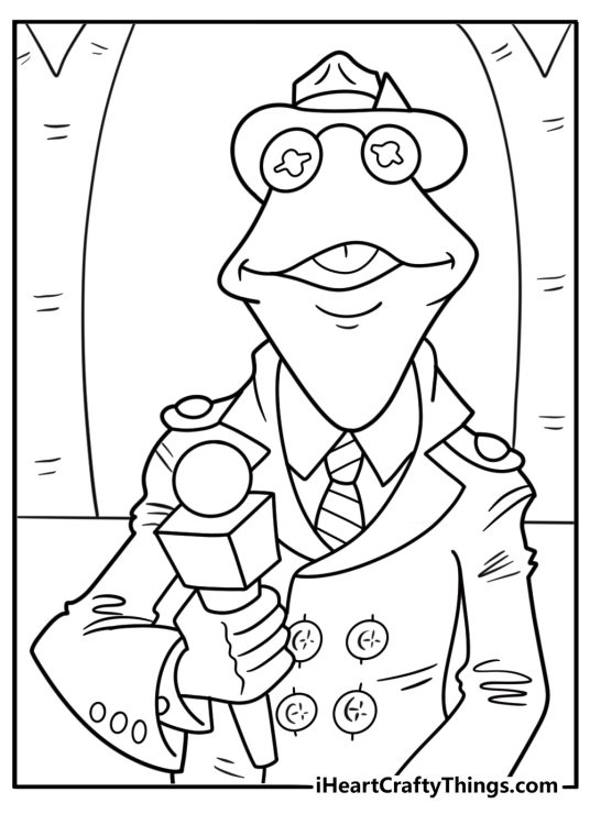 Kermit the Frog wearing a reporter trench coat coloring sheet