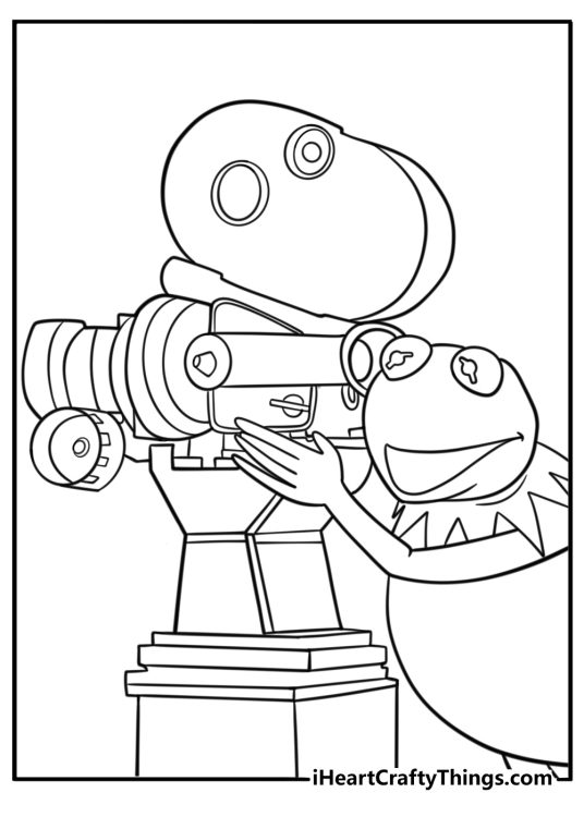 Kermit the Frog with a camera filming a scene free coloring page pdf