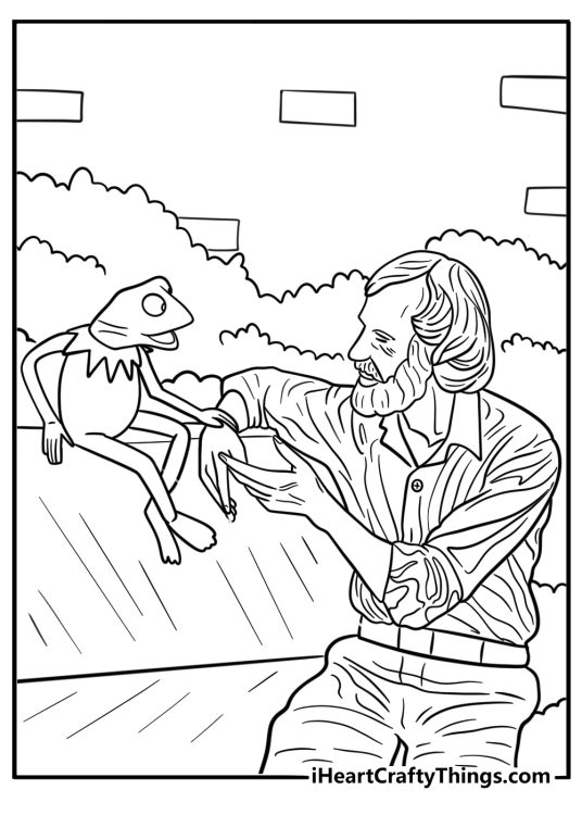 Kermit the Frog with Jim Henson tribute coloring sheet