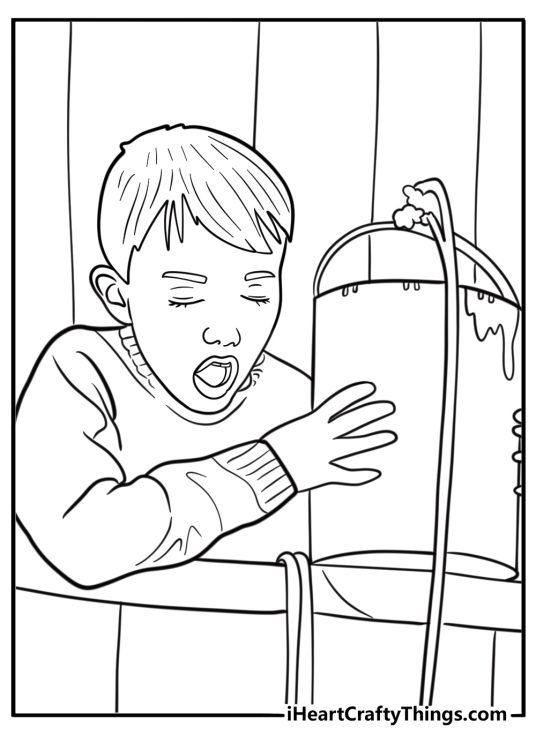 Kevin McCallister holding a paint can trap coloring page