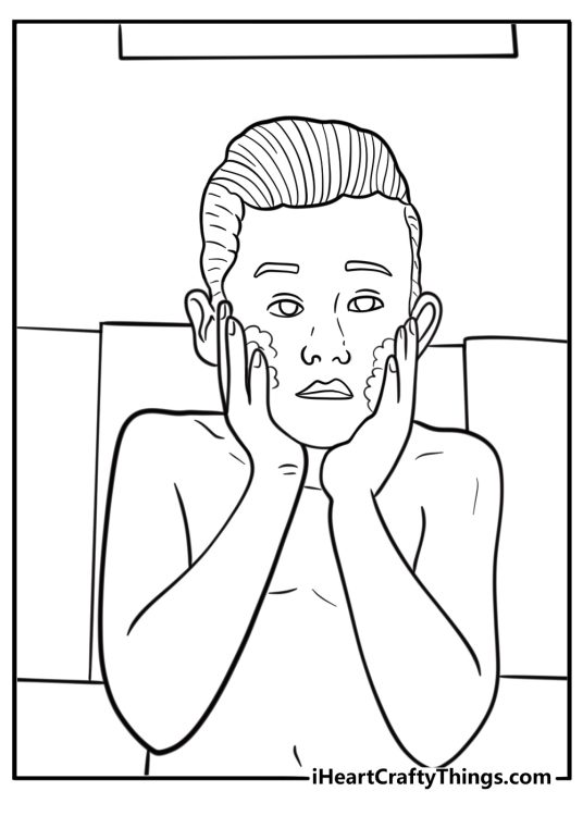 Kevin putting aftershave on his cheeks coloring sheet
