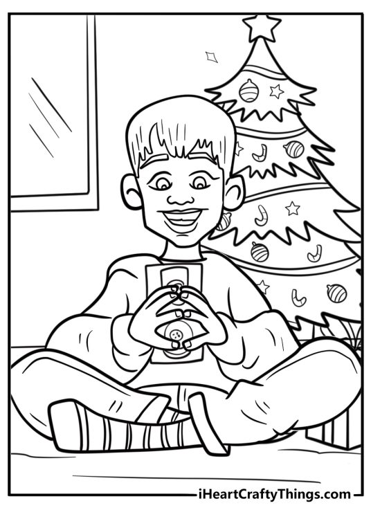 Kevin recording the gangster movie on a VHS tape coloring page