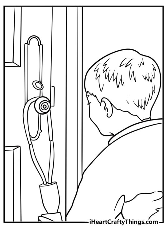Kevin setting up string traps in the living room coloring sheet