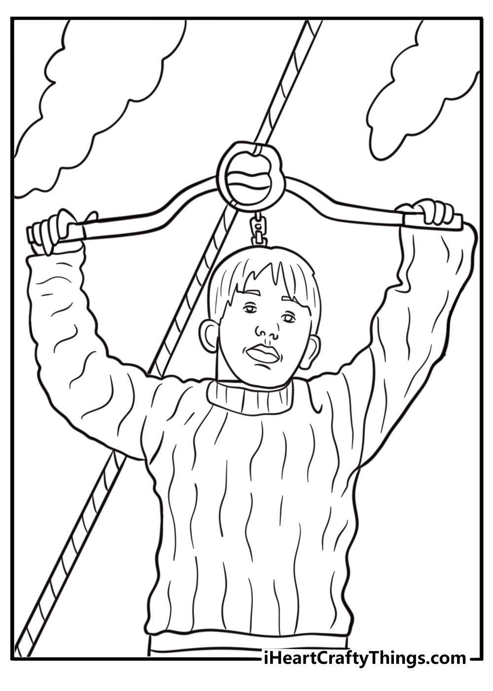 Kevin using a zipline to escape the house coloring page