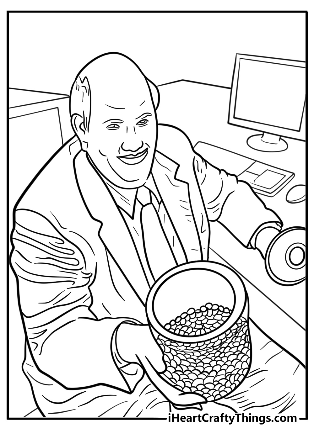 Kevin with a big jar of M and Ms coloring page