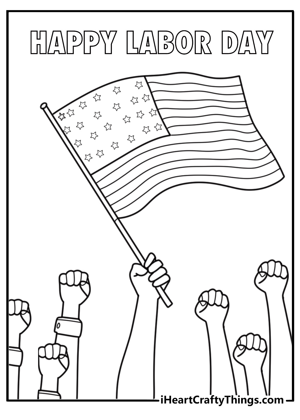 Labor Day parade with American flags free coloring page PDF