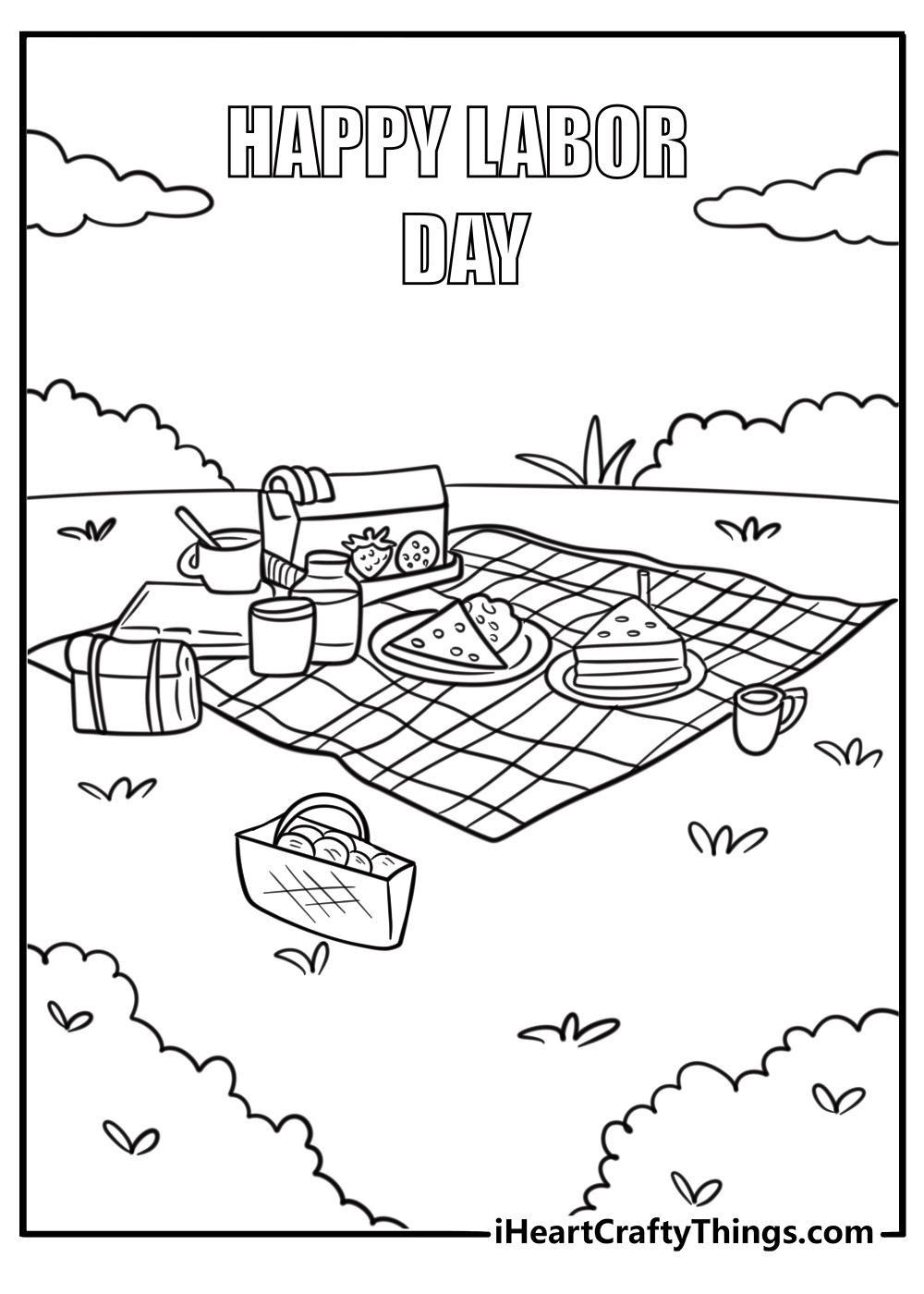Labor Day picnic with food and drinks coloring sheet