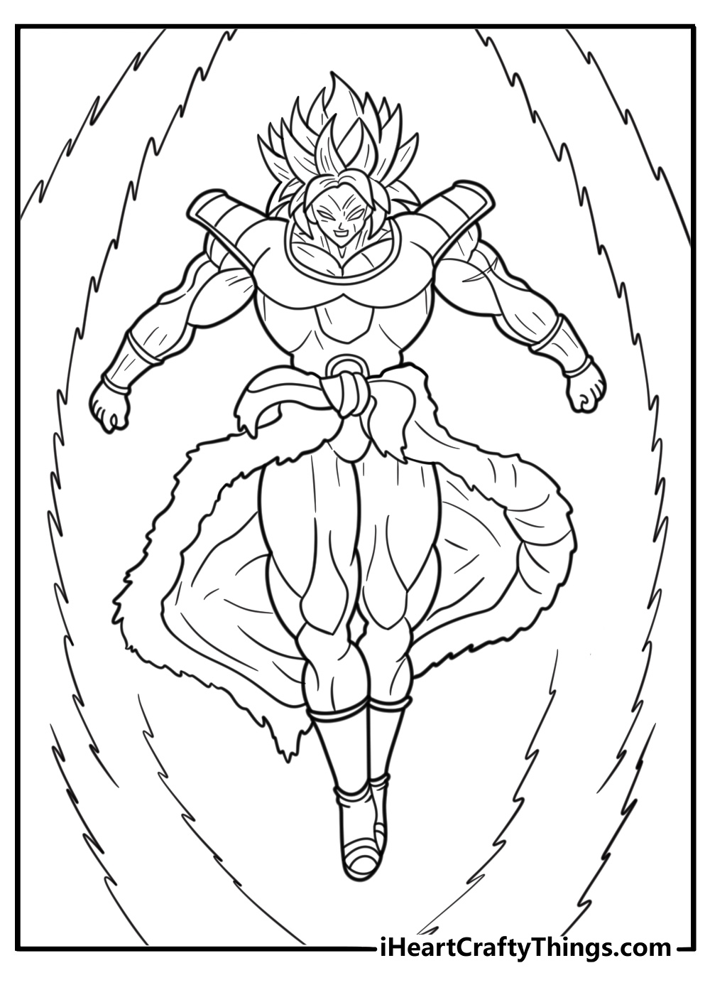 Legendary Broly in rage mode with glowing energy coloring sheet
