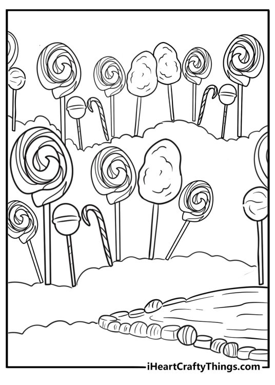 Lollipop trees growing in the forest coloring page