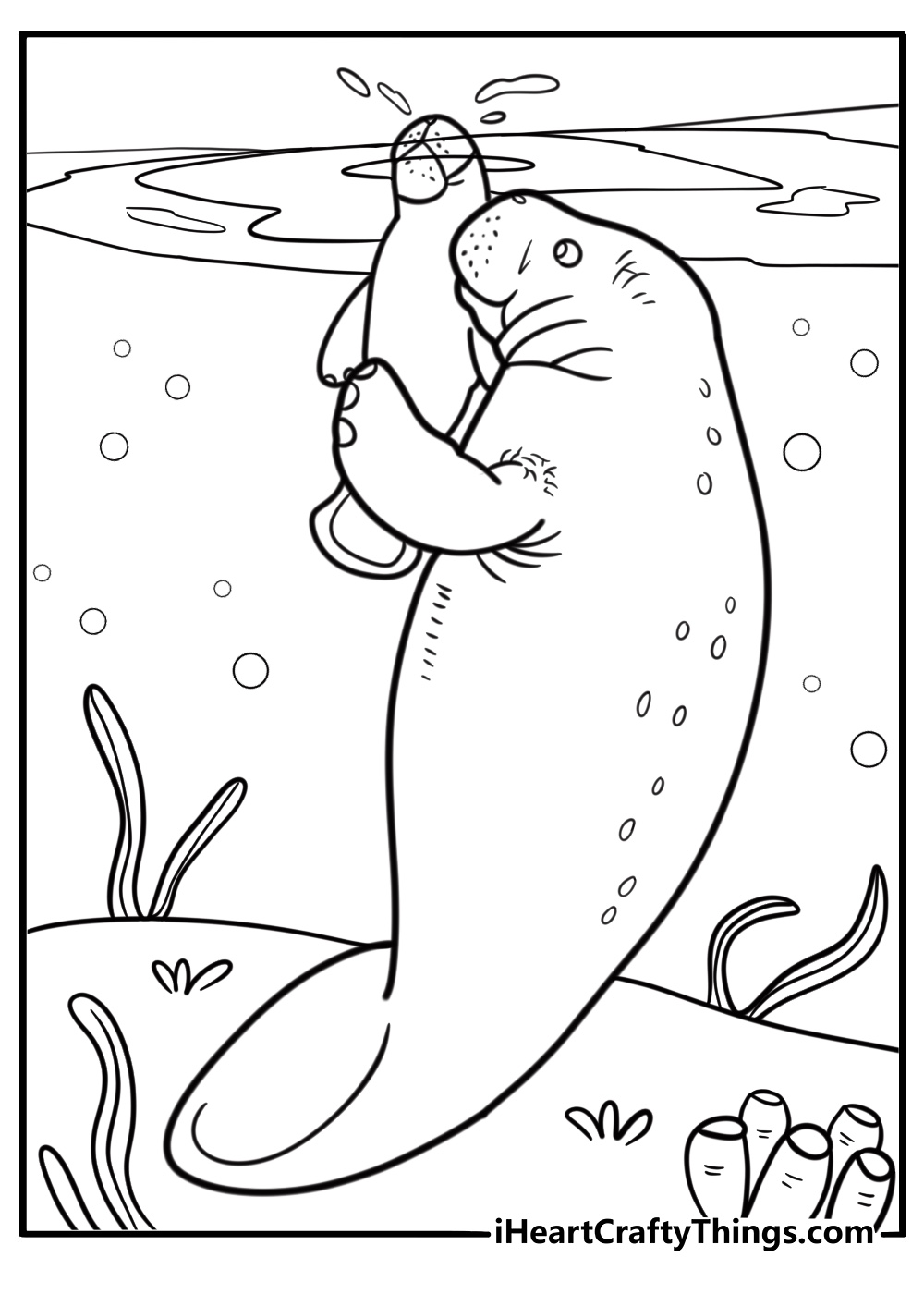 Manatee close to a riverbank coloring page for kids