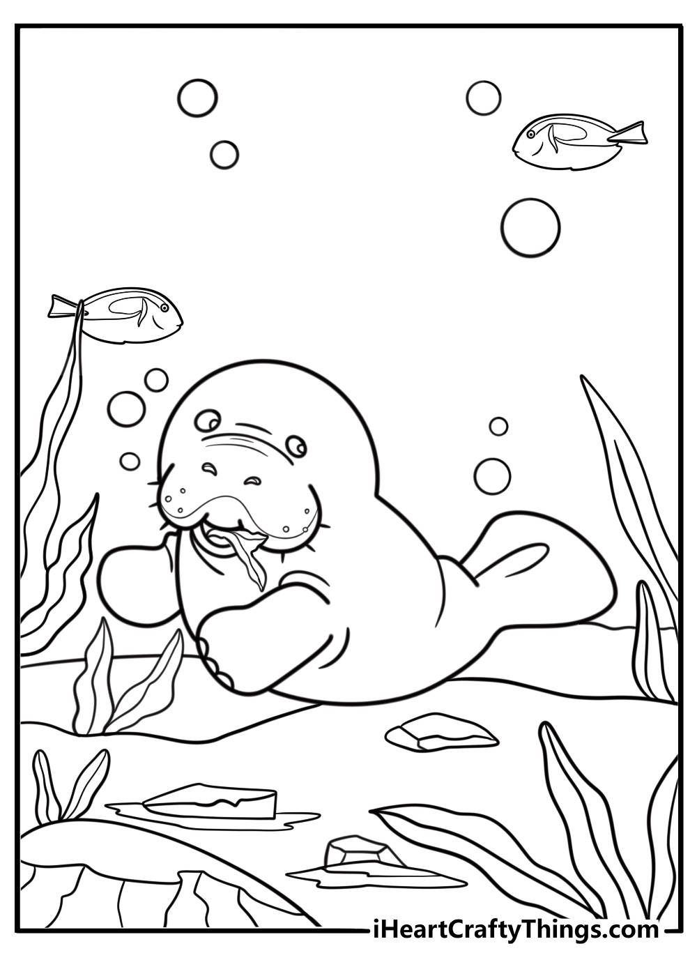 Manatee eating sea grass printable coloring sheet