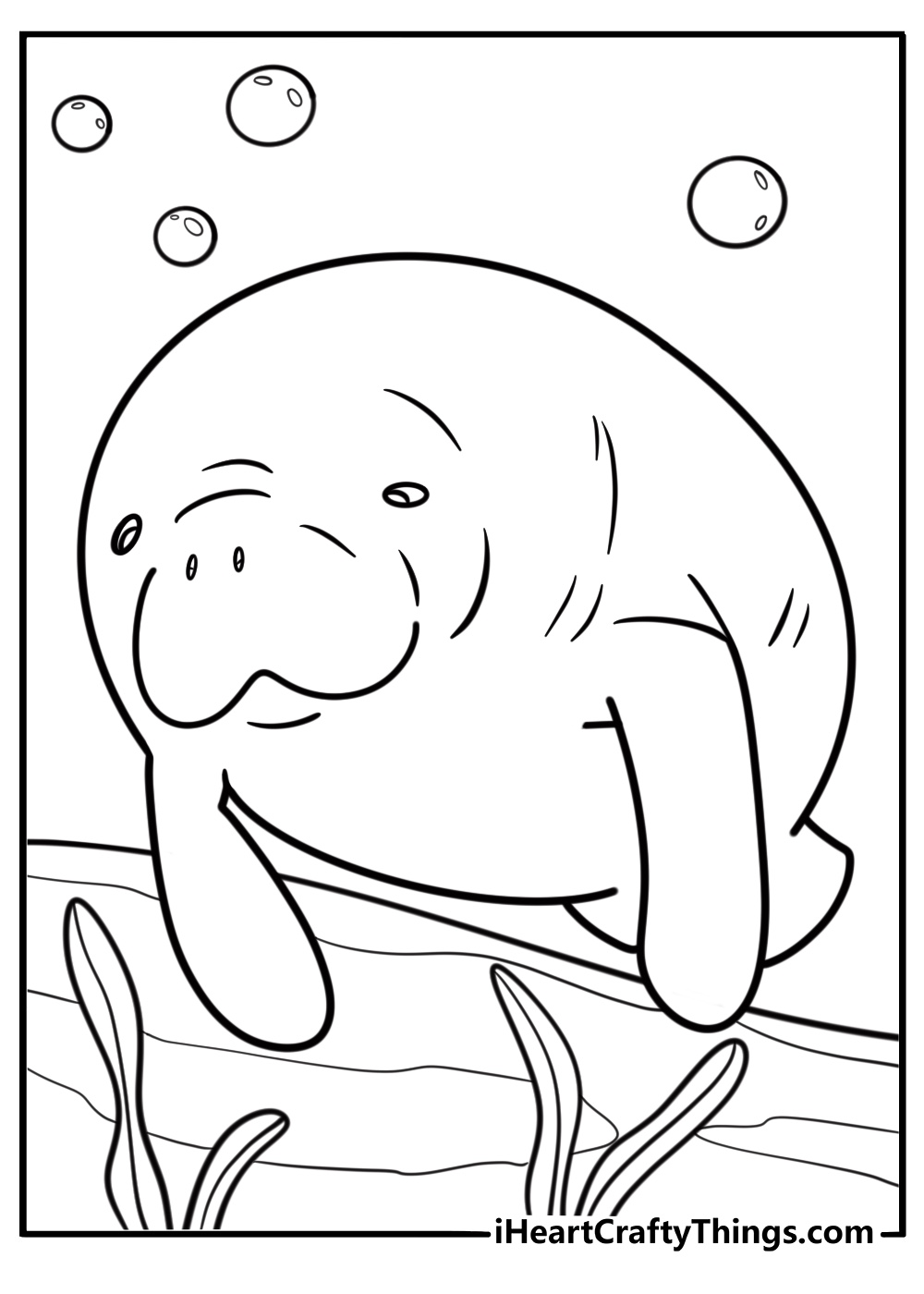Manatee gliding through clear water coloring sheet