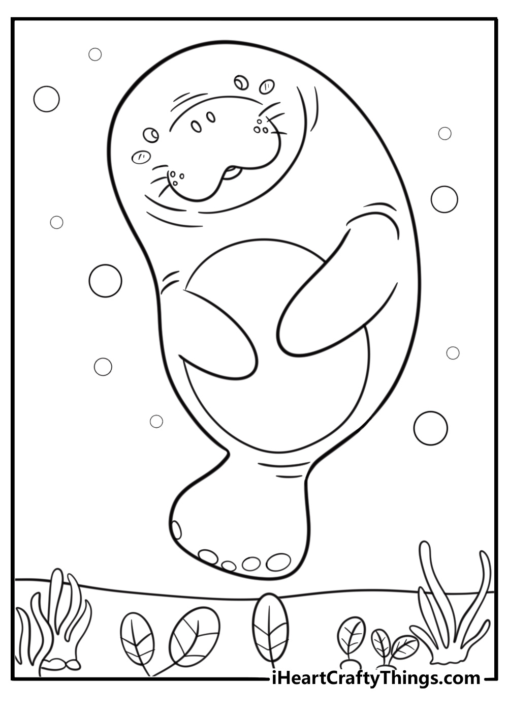 Manatee in a freshwater spring coloring page for kids