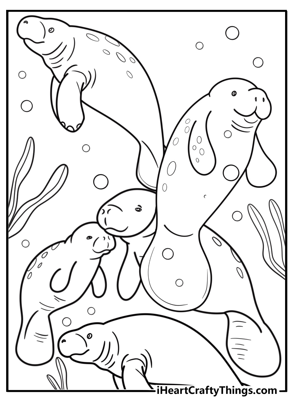 Manatee swimming in a protected area coloring page