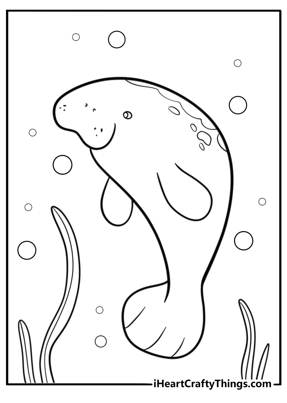 Manatee swimming in the ocean coloring page for kids
