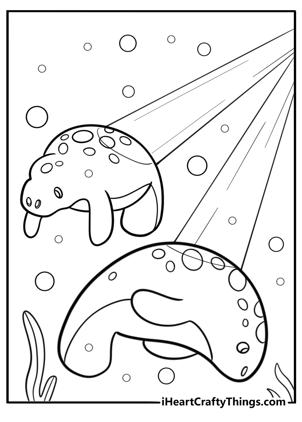 Manatee under sunlight beams underwater coloring sheet