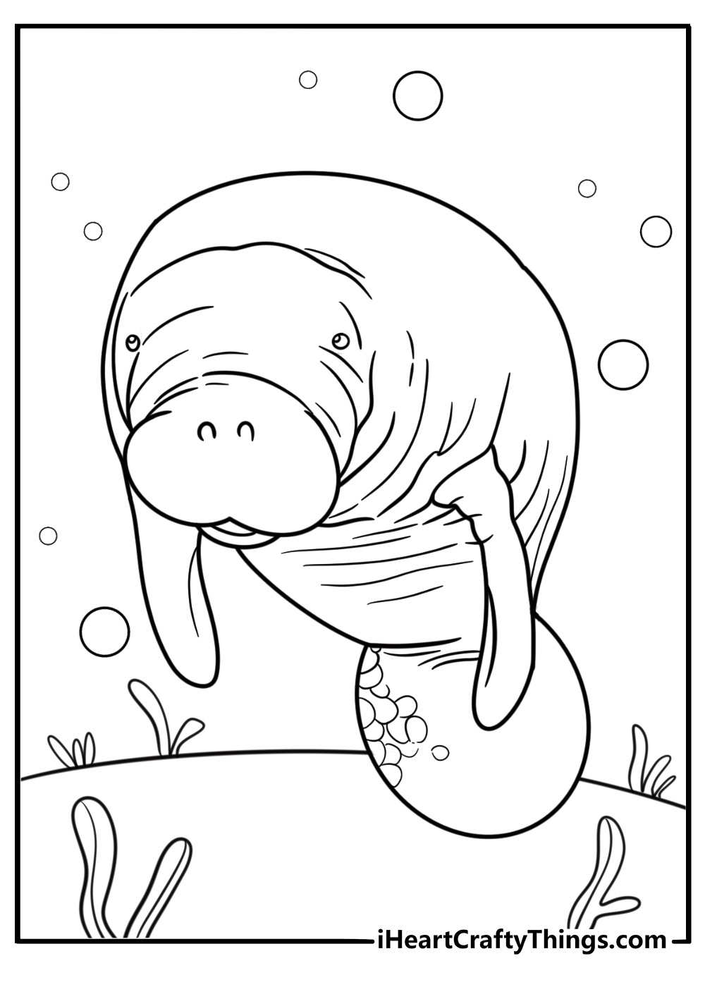 Manatee with large flippers moving slowly coloring sheet