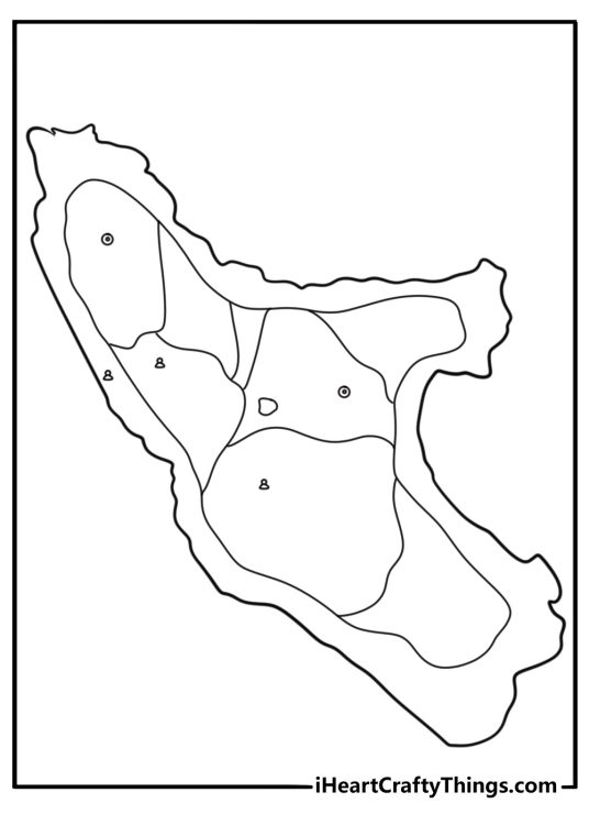 Map of the island showing Charles path and train tracks coloring sheet