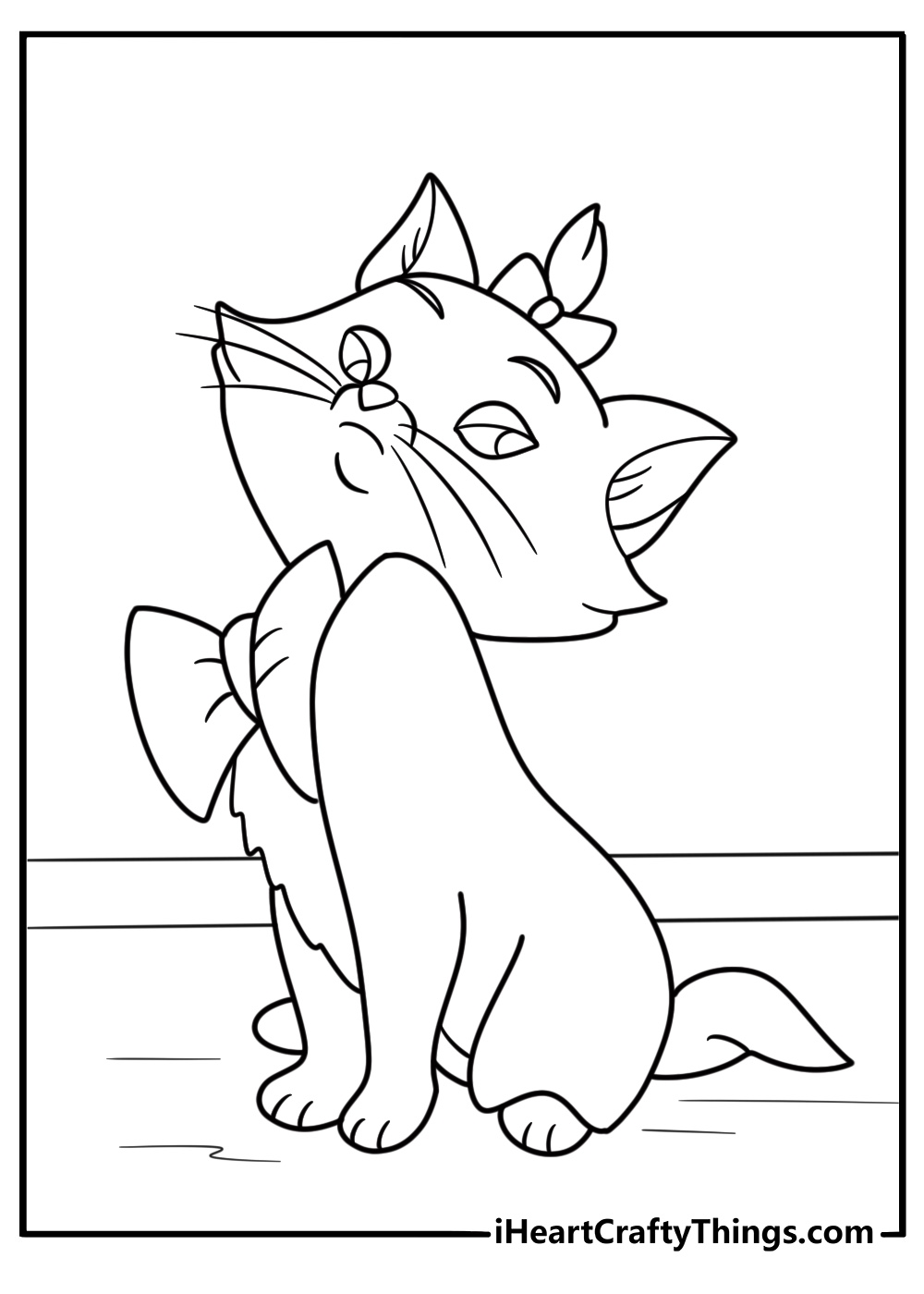 Marie looking curious with her head tilted fun coloring sheet