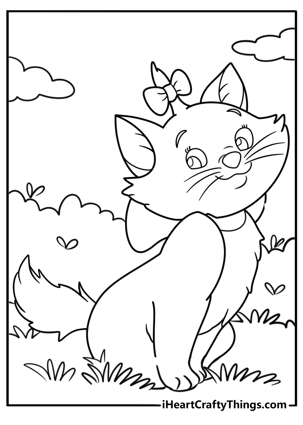 Marie sitting with a ribbon around her neck free coloring page PDF